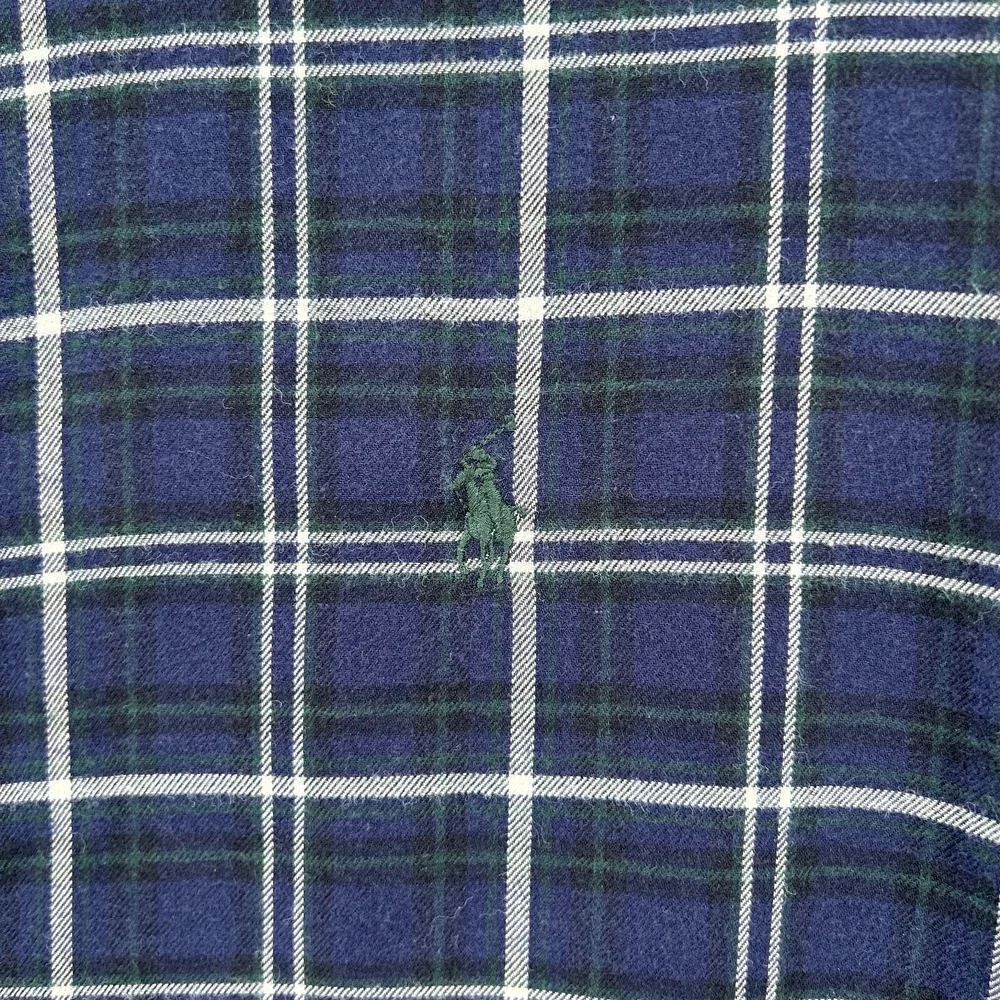 Vintage Ralph Lauren Shirt‎ Mens Medium Blue Green Plaid Tartan Blaire Oversized